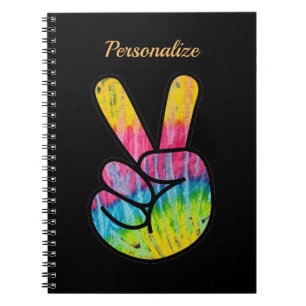 Cuaderno Personaliza Señal de Paz Retro 60s Hippie Colorido