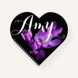 Cuaderno Personalizable Amy nombre morado crocus floral
