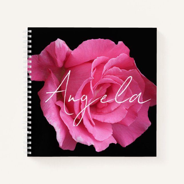 Cuaderno Personalizable Angela nombre bonito rosa rosa flor (Anverso)
