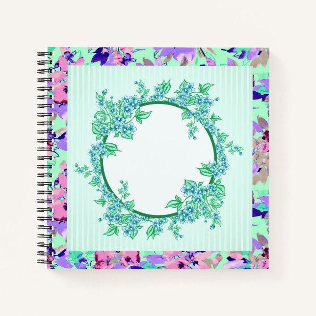 Cuaderno Personalizable Aqua Purple Floral (Anverso)
