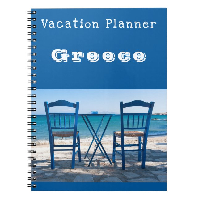 Cuaderno Personalizable azul de Grecia, planificador de vac (Frente)