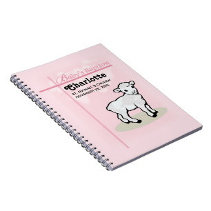 Cuaderno Personalizable, bautismo, rosa, Chica, cordero