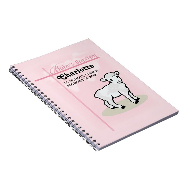 Cuaderno Personalizable, bautismo, rosa, Chica, cordero (Lado Derecho)
