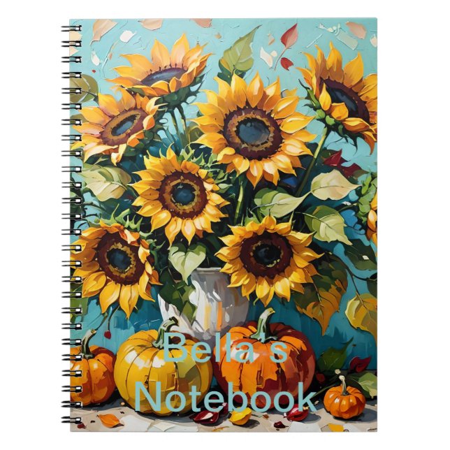 Cuaderno Personalizable Boho, girasoles bohemios, girasol, (Frente)