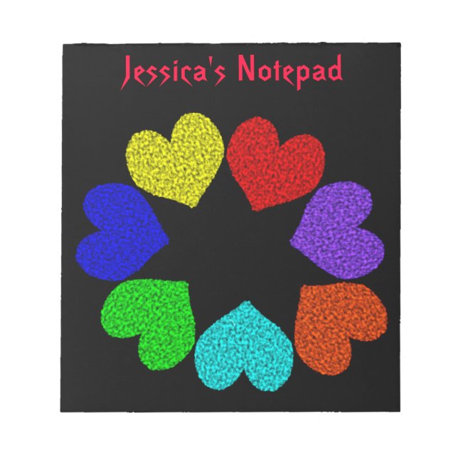 Cuaderno Personalizable Corazones de Amor Arcoíris (Frente)