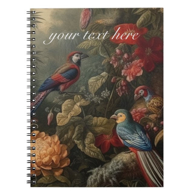 Cuaderno Personalizable de aves botánicas vintage (Frente)