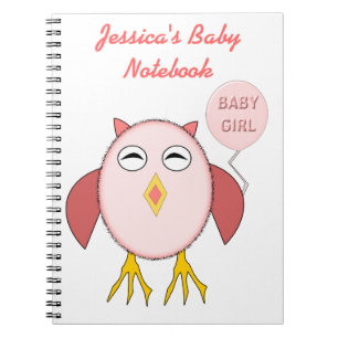 Cuaderno personalizable de búho bebé niña rosa lin