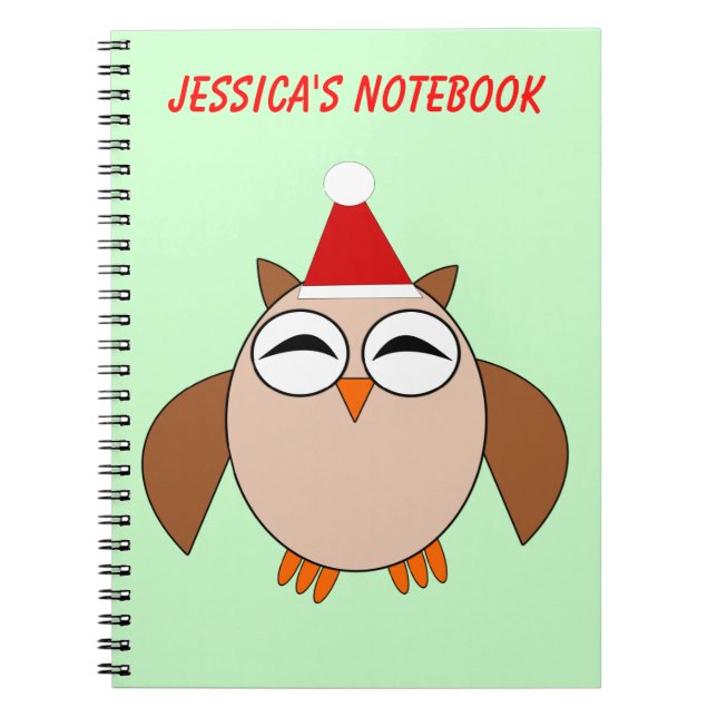Cuaderno personalizable de búho de Navidad lindo (Frente)