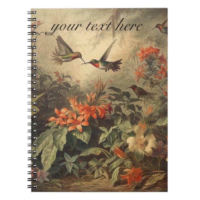 Cuaderno Personalizable de colibríes de la escena botánica  (Frente)