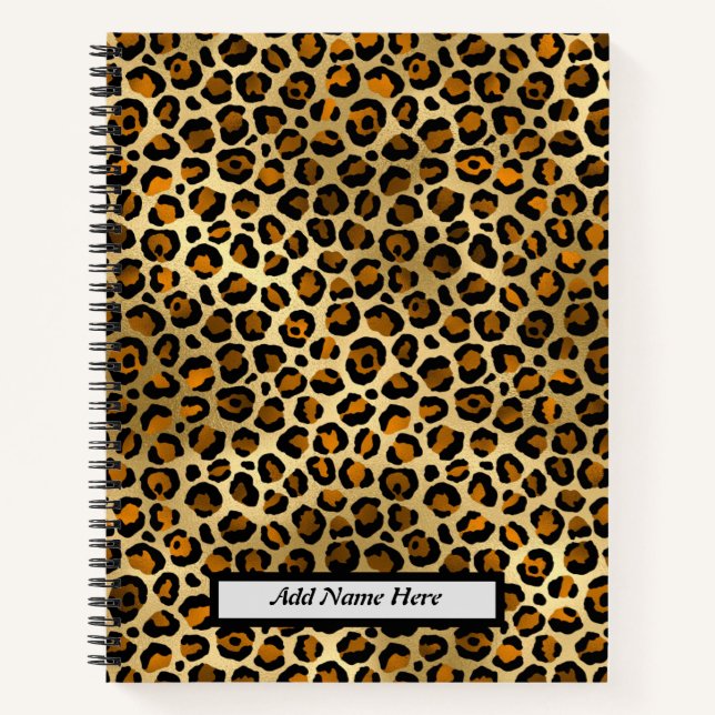 Cuaderno Personalizable de impresión de oro y leopardo negr (Anverso)
