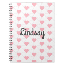Cuaderno Personalizable de patrón de corazón rosado blanco