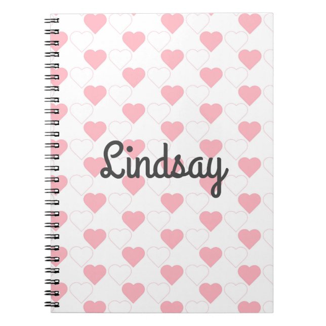 Cuaderno Personalizable de patrón de corazón rosado blanco (Frente)