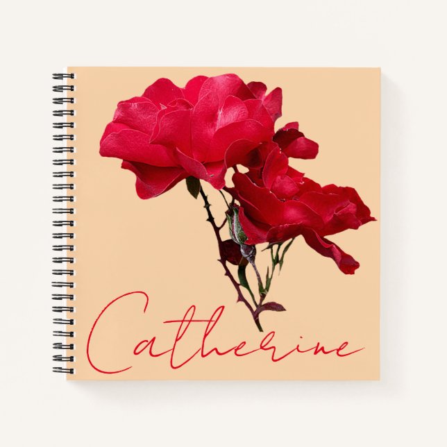 Cuaderno Personalizable floral de rosa rojo Catherine boho (Anverso)