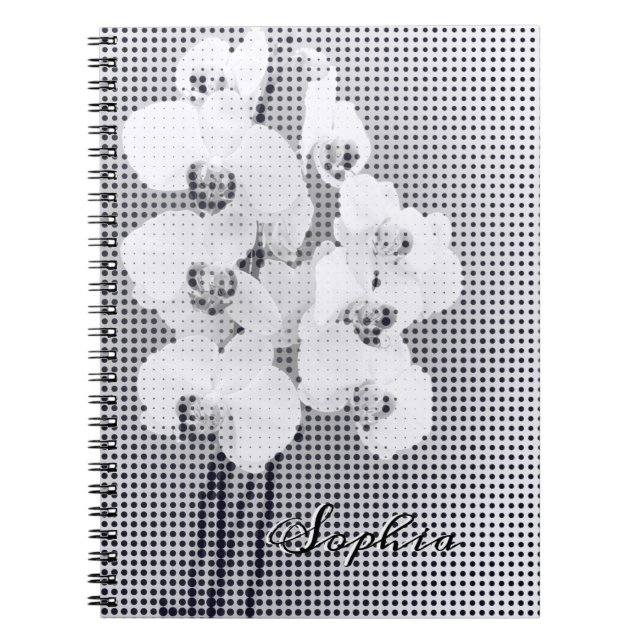 Cuaderno Personalizable Gráfico Orquídea Patrón de puntos d (Frente)