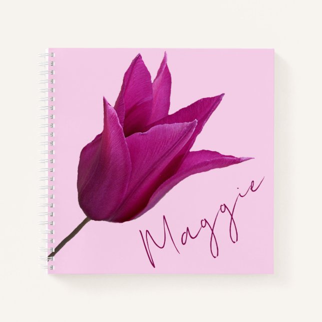 Cuaderno Personalizable Maggie nombre bonito tulipán rosa f (Anverso)
