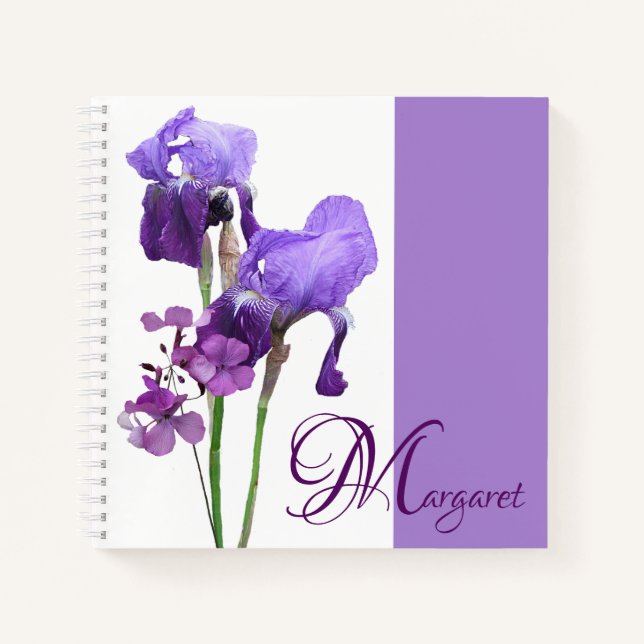 Cuaderno Personalizable Margaret nombre chica morado floral (Anverso)