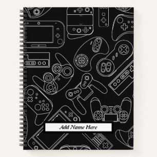 Cuaderno Personalizable moderno de videojuegos en blanco y 
