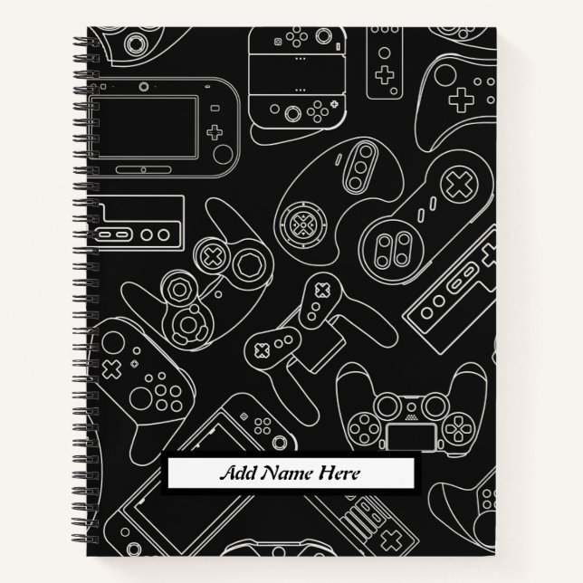 Cuaderno Personalizable moderno de videojuegos en blanco y  (Anverso)