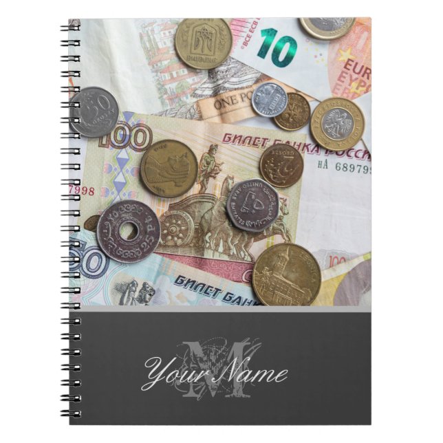 Cuaderno Personalizable Monograma con monedas y billetes! (Frente)