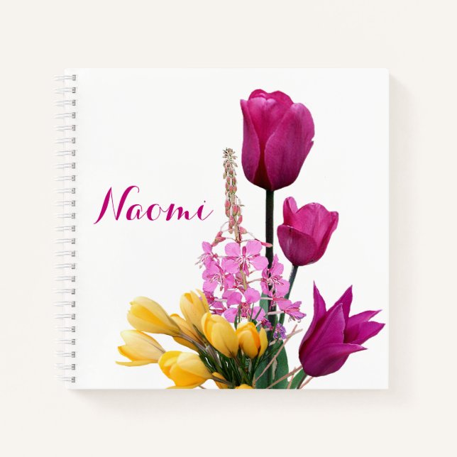 Cuaderno Personalizable Naomi nombre bonito colorido floral (Anverso)