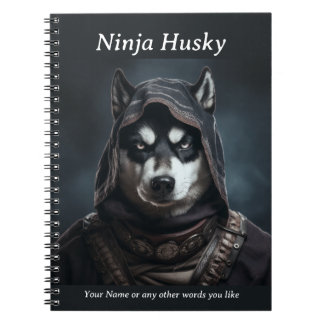 Cuaderno Personalizable Ninja Dog Husky Notebook Black