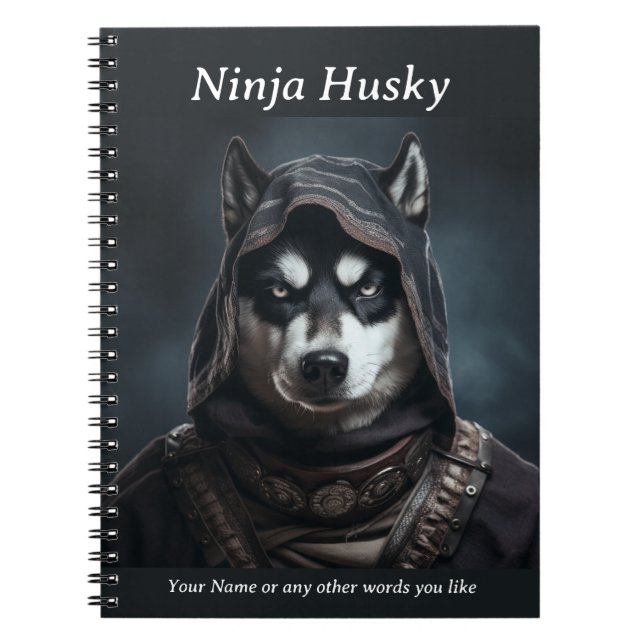 Cuaderno Personalizable Ninja Dog Husky Notebook Black (Frente)