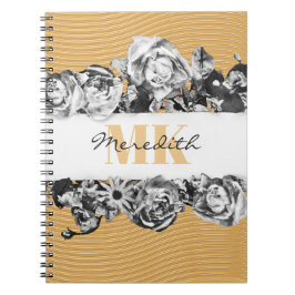 Cuaderno Personalizable Nombre Rosas Gold Moda Monograma Lu