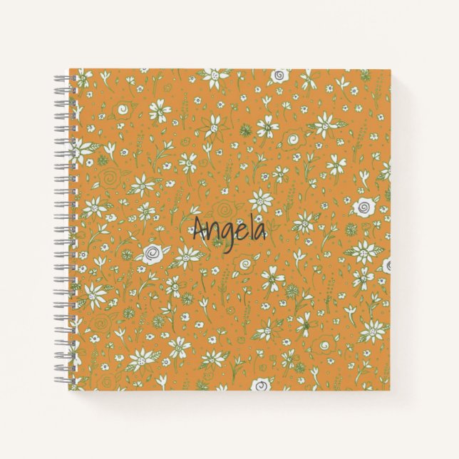 Cuaderno Personalizable para portátiles Naranja de flores d (Anverso)