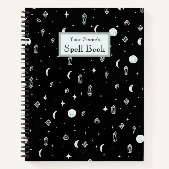 Cuaderno Personalizable Witchy Vibes Moon + Crystals Patter (Anverso)