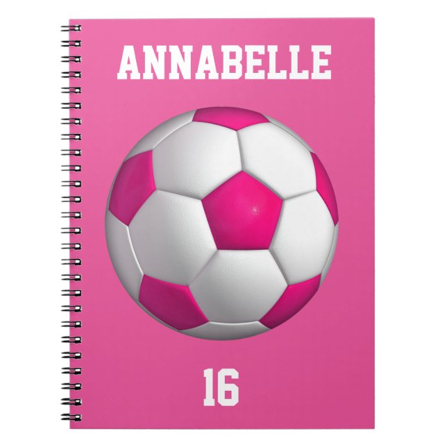 Cuaderno Personalización de bolas de fútbol rosadas (Frente)