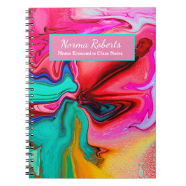 Cuaderno Personalización de color de agua rosa rosado abstr
