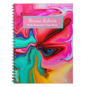 Cuaderno Personalización de color de agua rosa rosado abstr