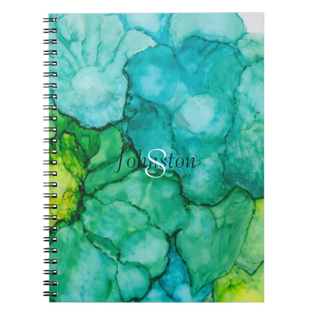 Cuaderno Personalización de las flores verdes azules para p (Frente)