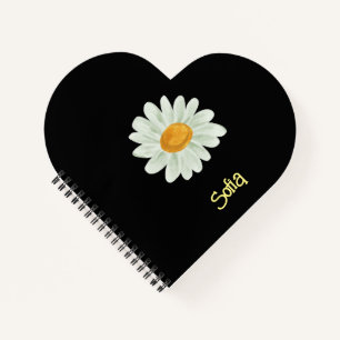 Cuaderno Personalización del nombre de la margarita negra.
