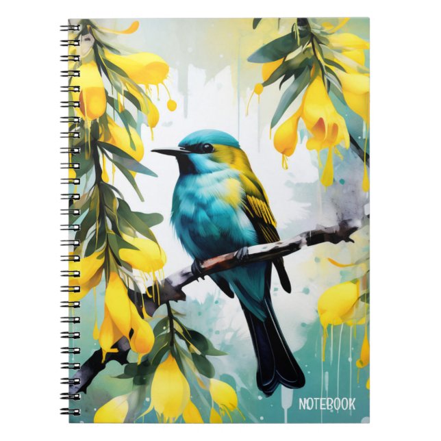 Cuaderno PERSONALIZACIÓN: Flores de pájaro + amarillo | Cua (Frente)