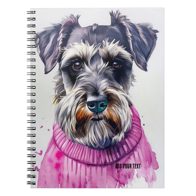 Cuaderno PERSONALIZACIÓN: Perro Schnauzer en suéter rosa (Frente)