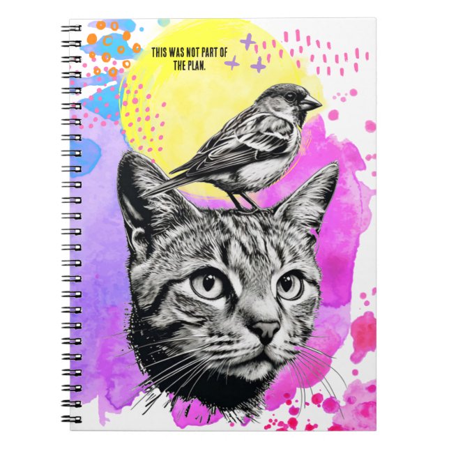 Cuaderno PERSONALIZACIÓN: un gato y un pájaro | Diario de b (Frente)