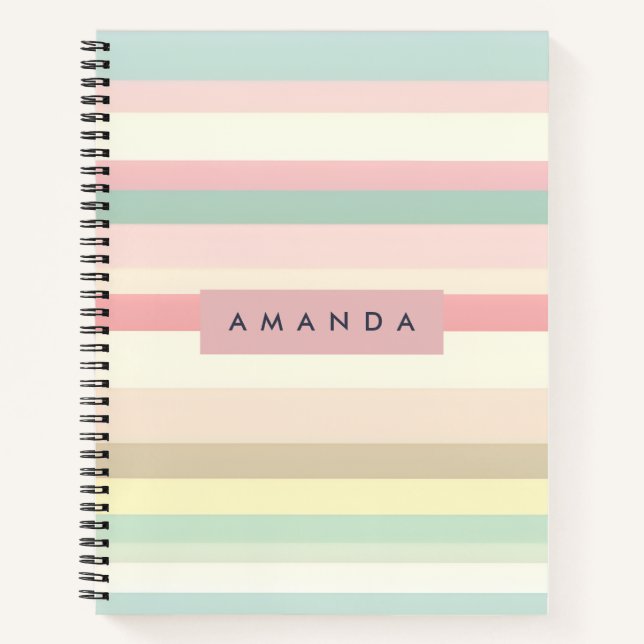 Cuaderno Personalizada Elegante Franja de Macarón Pastel (Anverso)