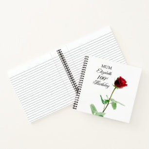 Cuaderno Personalizada la flor roja de rosa roja de cumplea