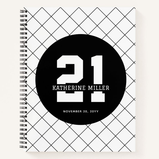 Cuaderno Personalizado 21º cumpleaños Moderno y elegante (Anverso)