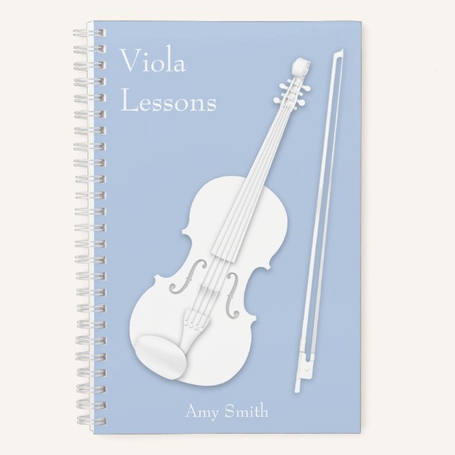 Cuaderno Personalizado azul claro blanco violín o viola mus (Anverso)