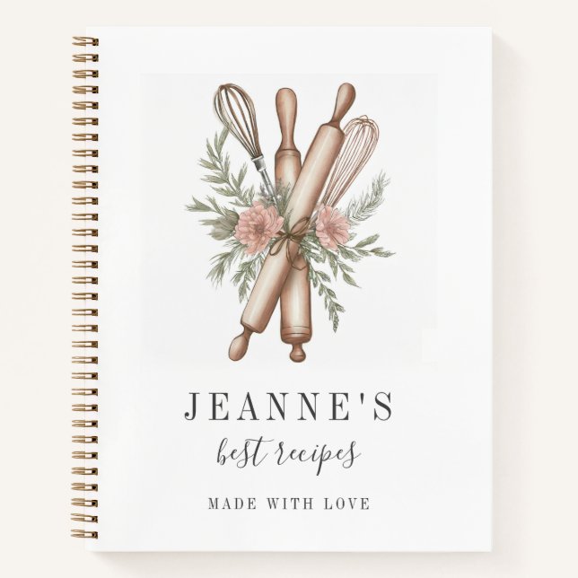 Cuaderno Personalizado Bakers Rolling Pin Whisk Receta Plan (Anverso)