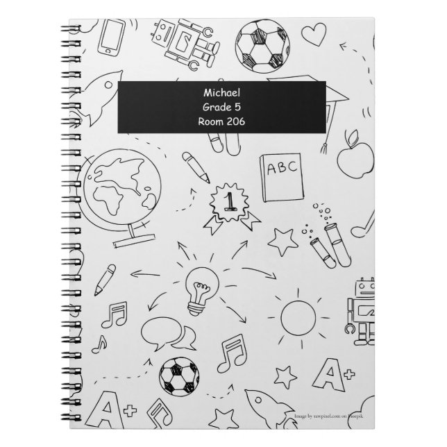 Cuaderno Personalizado Blanco y Negro de Escuela P (Frente)