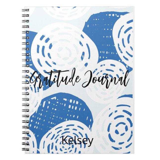 Cuaderno Personalizado Blue & White Circle loops Gratitude  (Frente)