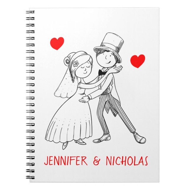 Cuaderno Personalizado Boda blanco rojo de Cute Bride Groom (Frente)