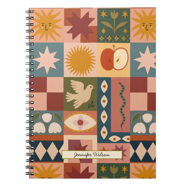 Cuaderno Personalizado Bohemian Patchwork Celestial místico (Frente)
