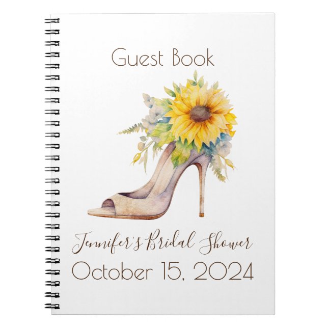 Cuaderno Personalizado Bridal Shower Sunflower Shoe Guestbo (Frente)
