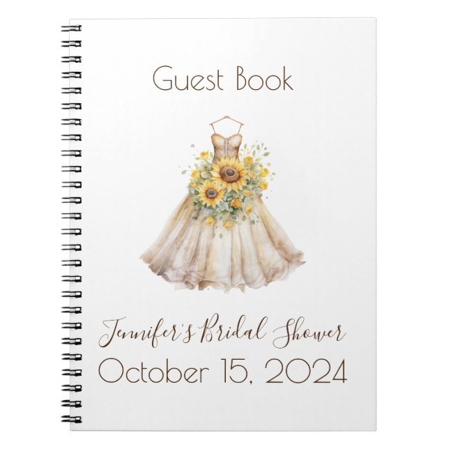 Cuaderno Personalizado Bridal Shower Sunflower Vestido de r (Frente)