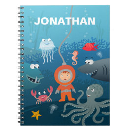 Cuaderno Personalizado Buceador Niños Vida Subacuática Anim