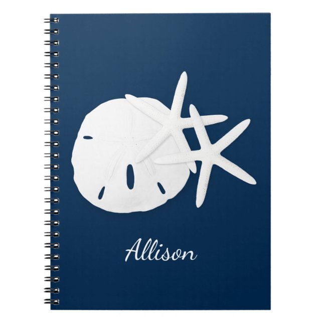 Cuaderno Personalizado Coastal Beach Blue Starfish Sand Dol (Frente)